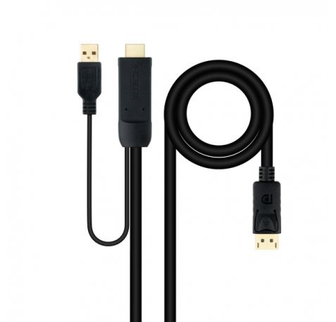 Nanocable Cable Conversor de Video - HDMI 2.0 a DisplayPort 1.2 - Longitud 1.8m - Macho a Macho - Alimentacion Adicional por USB - Color Negro