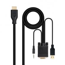 Nanocable Cable Conversor VGA a HDMI - VGA/M-HDMI/M + Audio -  1.8m - Color Negro