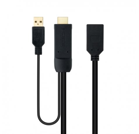 Nanocable Conversor HDMI a DisplayPort V1.2 - HDMI A Macho-DPort Hembra+USB-A - 20 cm - Color Negro
