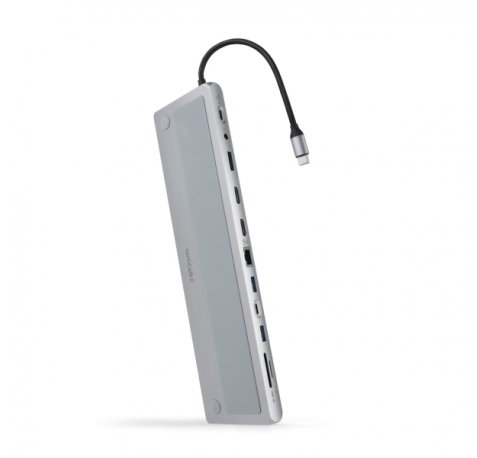 Nanocable HUB USB-C 11 en 1 - Conversor USB-C 3.1 a 3 x USB-A 3.0 + USB-C + USB-C 2 PD 100W + 2 x HDMI 4K60Hz + Displayport 4K60Hz + RJ45 + SD/TF + Audio - Aluminio - 18cm - Color Gris