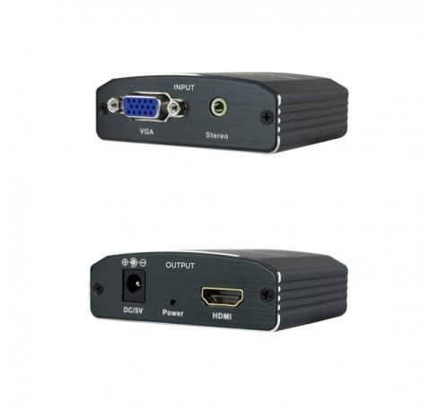 Nanocable Conversor de Video - VGA y Audio a HDMI - Jack 3.5mm - Alimentacion Externa - Conectores Hembra - Color Negro