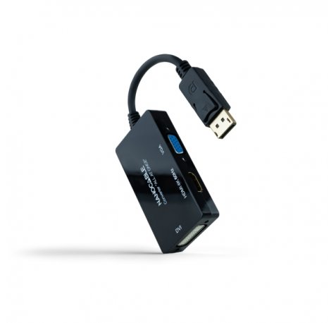 Nanocable Conversor de Video - DisplayPort a HDMI, DVI y VGA - 3 Salidas Simultaneas - 4K a 60Hz por HDMI - Modo SST y MST - Longitud 20cm - Color Negro