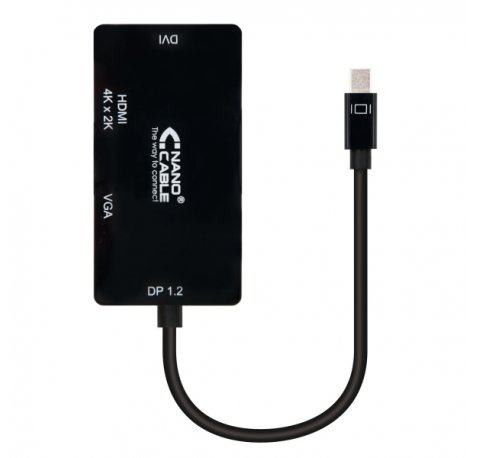 Nanocable Conversor de Video 3 en 1 - Mini DisplayPort a VGA, DVI y HDMI - Resolucion 4K - Longitud 15cm - Conectores Hembra - Color Negro