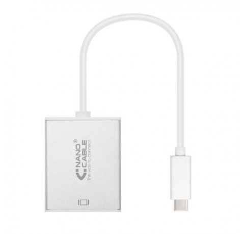 Nanocable Conversor USB-C a VGA. USB-C/M - VGA/H - Aluminio - 10 cm - Color Gris