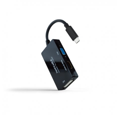 Nanocable Conversor de Video - USB-C a HDMI, DVI y VGA - 3 Salidas Simultaneas - 4K a 60Hz por HDMI - Modo SST y MST - Longitud 20cm - Color Negro