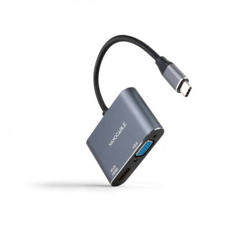 Nanocable Conversor USB-C a HDMI 4Ky VGA - Color Gris