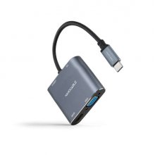 Nanocable Conversor USB-C a HDMI, VGA, USB 3.0 y USB-C PD - Longitud del Cable 15cm - Color Gris