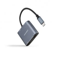 Nanocable Conversor USB-C a 2x HDMI, 1x USB 2.0 y 1x USB-C PD - Longitud del Cable 15cm - Color Gris