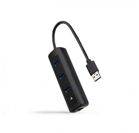 Nanocable Adaptador de Red USB 3.0 a Ethernet Gigabit 10/100/1000 Mbps - Hub 3xUSB-A 3.0 - 15cm - Color Negro