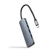 Nanocable HUB USB-C 5 en 1 - Conversor USB-C 3.1 a 3 x USB-A 3.0 + USB-C PD 100W + HDMI - Aluminio - 18cm - Color Gris