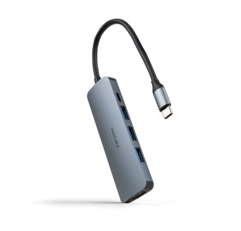 Nanocable HUB USB-C 5 en 1 - Conversor USB-C 3.1 a 3 x USB-A 3.0 + USB-C PD 100W + HDMI - Aluminio - 18cm - Color Gris