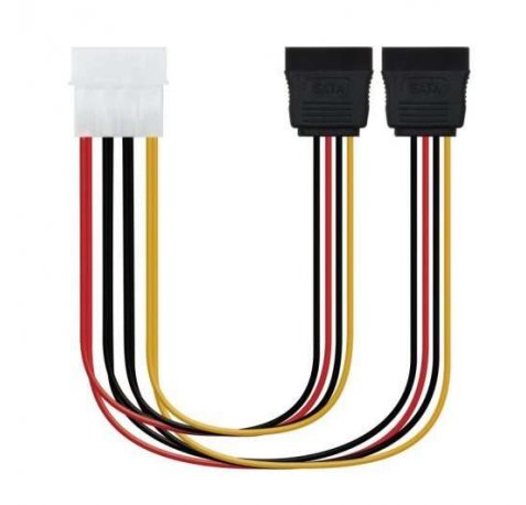 Nanocable Cable SATA Alimentacion 5.25" Molex 4pin Macho a 2x SATA Hembra 0.20m OEM