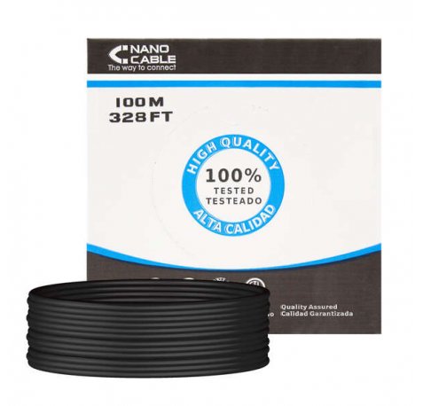 Nanocable Bobina de Cable de Red Rigido Impermeable para Exterior RJ45 Cat.6 UTP AWG24 100m - Color Negro
