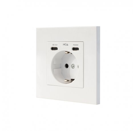 Nanocable Roseta Base de Enchufe de Pared Empotrable Tipo Schuko - 2xUSB-C PD - 3.4A - Color Blanco