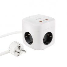 Nanocable Base de 3 Enchufes Schuko + 2x USB-A y 1x USB-C con Interruptor - Tecnologia GaN, PPS y PD 20W - Cable de 1.40m - Color Blanco