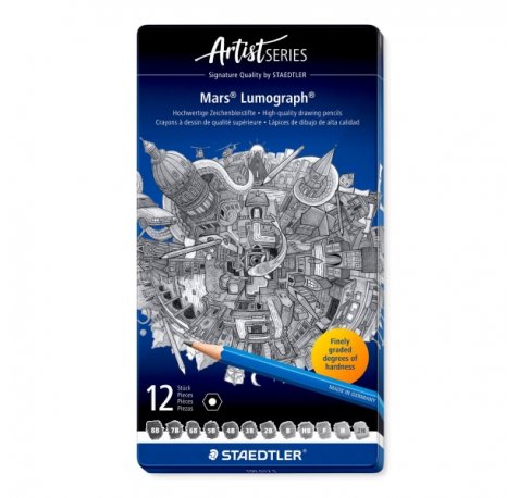 Staedtler Mars Lumograph 100 Pack de 12 Lapices de Grafito - Resistencia a la Rotura - Graduaciones Surtidas