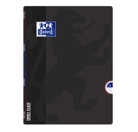 Oxford School Openflex A4 Libreta Grapada - Tapa de Plastico Resistente - 1 Linea con 2 Margenes - 48 Hojas de Alta Calidad - Color Negro (10 uds)