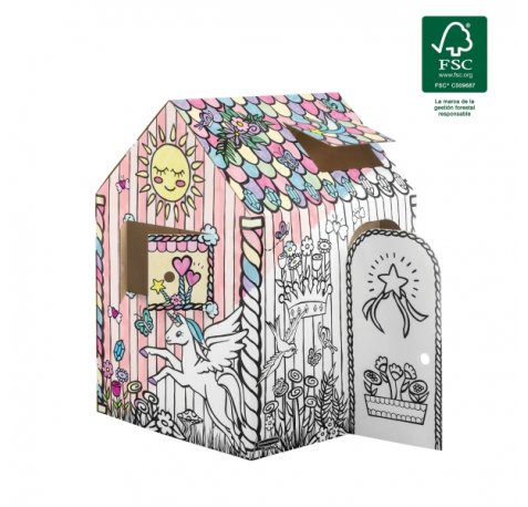 Fellowes Unicornio Casa XL para Pintar - Carton Corrugado FSC - Puertas y Ventanas Interactivas - Bordes Redondeados - Montaje sin Adhesivos - 81.3x81.3x121.3cm - Color Blanco y Negro