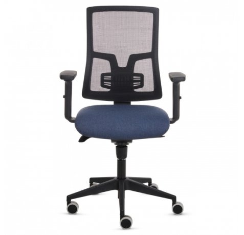Fellowes Eleganza Silla de Oficina - Respaldo de Malla Transpirable Ajustable en Altura - Soporte Lumbar Ajustable - Reposabrazos Acolchados 2D - Ajuste por Elevacion de Gas - Tejido Ignifugo y Ruedas de 65mm - Color Azul/Negro
