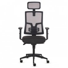 Fellowes Eleganza Plus Silla de Oficina - Respaldo de Malla Transpirable Ajustable en Altura - Soporte Lumbar Ajustable y Reposacabezas - Reposabrazos Acolchados 2D - Ajuste por Elevacion de Gas - Tejido Ignifugo y Ruedas de 65mm - Color Negro