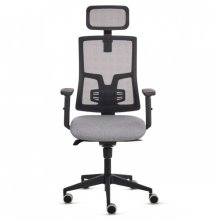 Fellowes Eleganza Plus Silla de Oficina - Respaldo de Malla Transpirable Ajustable en Altura - Soporte Lumbar Ajustable y Reposacabezas - Reposabrazos Acolchados 2D - Ajuste por Elevacion de Gas - Tejido Ignifugo y Ruedas de 65mm - Color Gris/Negro