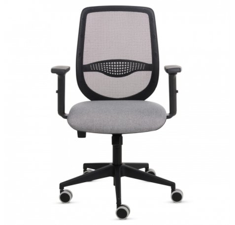 Fellowes Fluenza Silla de Oficina - Respaldo de Malla Transpirable - Reposabrazos Acolchados 2D - Ajuste por Elevacion a Gas - Tejido Ignifugo y Ruedas de 65mm - Color Gris/Negro