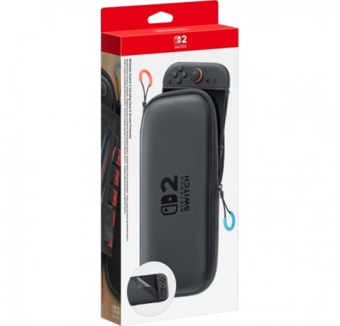 Nintendo Pack de Funda con Protector de Pantalla para Consola Nintendo Switch 2 - Proteccion Completa y Segura - Espacio para 6 Tarjetas - 2 Correas para Joy-Con - Color Negro