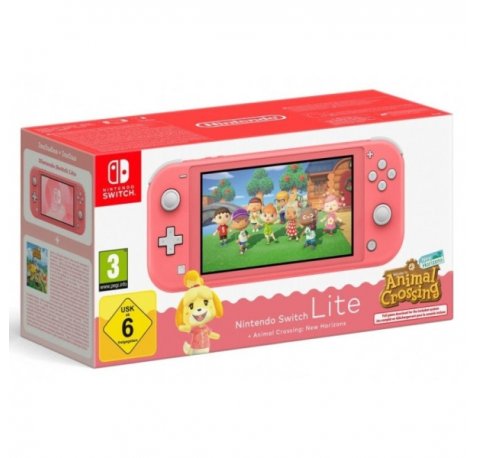 Nintendo Pack Consola Portatil Nintendo Switch Lite con Videojuego Animal Crossing - Tegra Nvidia - NFC - Multijugador - Pantalla Tactil LCD de 5.5" - Bateria 3570mAh - MicroSD - Color Coral