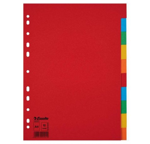 Esselte Separadores Scarton A4 10 Pestañas 5 Colores Gramaje150Grs sin Caratula Indice - Multicolor Materia Lcarton - Tamaño A4 - Multitaladro - 10 Pestañas 5 Colores - Presentacion en Bolsa Individual