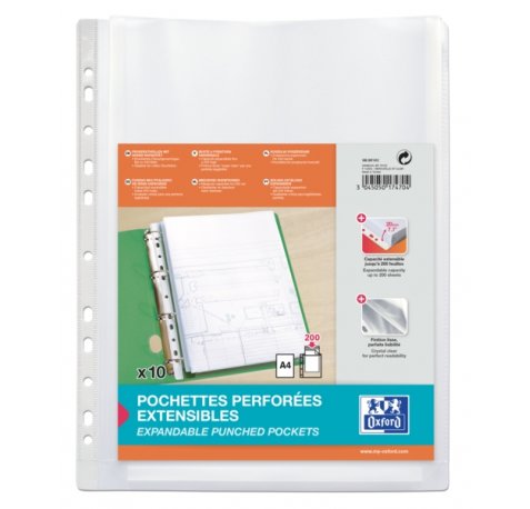 Oxford A4 Fundas Multitaladro Gran Capacidad - Fuelle Polipropileno 200µ - Acabado Cristal (5 uds)