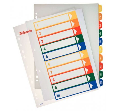 Esselte Indices Proyectos Imprimibles A4 Maxi PP Tipo 1-10 Multicolor Material PP Rigido 300 Micras Portada 350 Micras Tamaño A4 Maxi