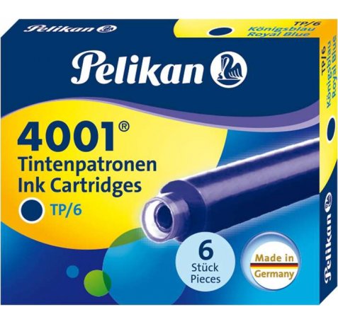 Pelikan Caja de 6 Cartuchos 4001 TP/6 - Tinta de Alta Calidad - Compatible con Plumas Estilograficas - Color Azul Real