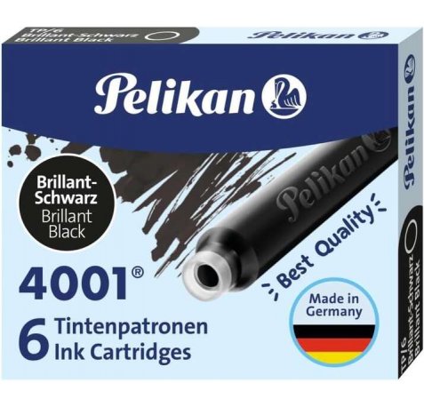 Pelikan Caja de 6 Cartuchos 4001 TP/6 - Tinta de Alta Calidad - Compatible con Plumas Estilograficas - Color Negro