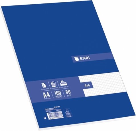 Enri A4 Resmilleria 4x4 100 Hojas - Papel de Alta Calidad - Cuadriculado para Mayor Precision - Tamaño A4 - Color Azul (30 uds)