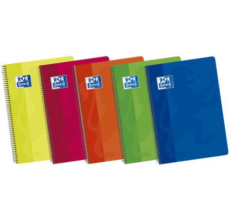 Oxford School Classic Fº Cuaderno Espiral Tapa Blanda 4x4 - 80 Hojas - Colores Vivos - Margen 4x4 - Ideal para Estudiantes (5 uds)