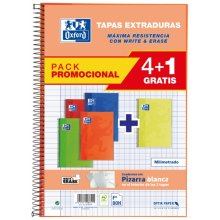 Oxford School Classic Write&Erase Pack 4+1 Fº - Cuaderno Espiral Tapa Extradura - Milimetrado con Margen - 80 Hojas - Colores Surtidos