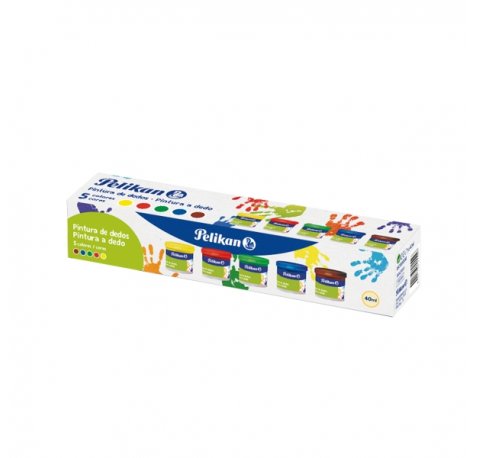 Pelikan Pack de 5 Botes de Pintura para Dedos - 40ml - Mezclable - Textura Mousse - Contiene Amargante Natural - Colores Surtidos