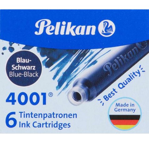 Pelikan Caja de 6 Cartuchos 4001 TP/6 - Tinta de Alta Calidad - Compatible con Plumas Estilograficas - Color Azul/Negro
