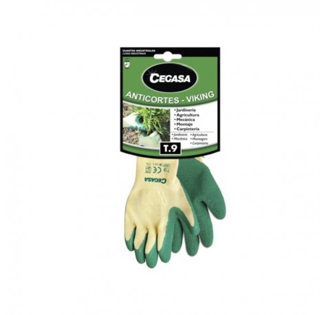 Cegasa Viking Guantes de Trabajo Anticortes Talla 9 - Fabricados en Algodon con Recubimiento de Latex Rugoso en Palma y Dedos - Color Verde
