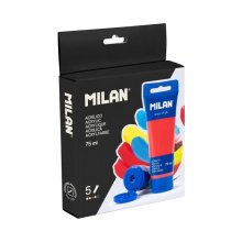 Milan Pack con 5 Tubos de Pintura Acrilica 75ml - Pigmentos de Alta Calidad - Mezclable - Colores Surtidos