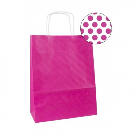 Apli Pack de 50 Bolsas Kraft - Gran Resistencia a roturas - Asas Rizadas para Facil Transporte - Reutilizables y Reciclables - Color Fucsia