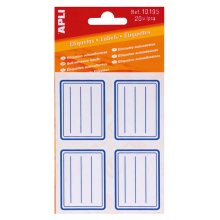 Apli Etiquetas Adhesivas Escolares Basicas - Tamaño 50x38mm - Ribete Azul - Adhesivo Permanente - Ideal para Marcar e Identificar - Color Blanco (10 uds)