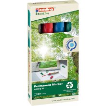 Edding 22 EcoLine Pack de 4 Rotuladores Permanentes - Punta Biselada - Trazo entre 1 y 5mm - 90% de Plastico Reciclado - Colores Surtidos