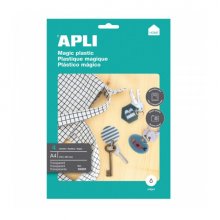 Apli Pack de 4 Hojas de Plastico Magico Imprimible - Apto para Impresoras Inkjet - Transforma Diseños en 3D - Ideal para Colgantes y Llaveros