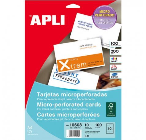 Apli Tarjetas de Visita Microperforadas Mate 200g 10 Hojas