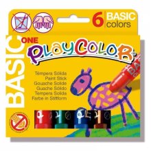 PlayColor Basic One Pack de 6 Temperas Solidas - No Arrugan el Papel - No Necesitan Agua - Especial para Uso Escolar - Colores Surtidos