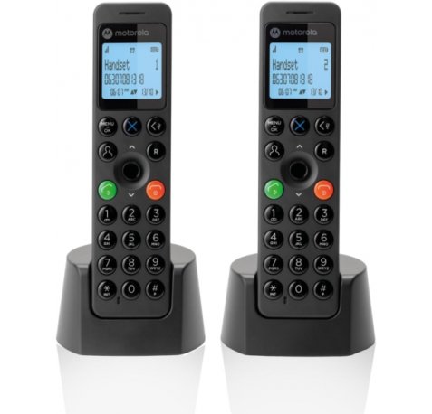 Motorola DOT202 Telefono Inalambrico Dect + 1 Supletorio - Bloqueo Llamadas - Agenda 100 contactos - Color Negro