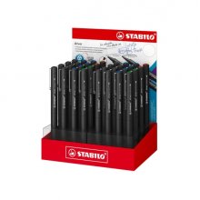 Stabilo Dr!ver Expositor con 32 Rotuladores Surtidos de Punta Media 0.8mm y Fina 0.4mm - Tinta a Prueba de Manchas, Inodora y con Base al Agua - Fabricado con 94% de Bioplastico - Colores Surtidos