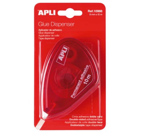 Apli Aplicador Adhesivo Doble Cara 8mm x 10m - Facil de Usar - Adhesivo Fuerte - Ideal para Manualidades y Proyectos Escolares - Transparente