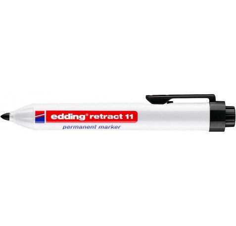 Edding Retract 11 Rotulador Permanente Retractil - Punta Redonda - Trazo entre 1.5 y 3mm - Recargable - Secado Rapido - Color Negro (10 uds)